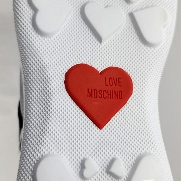 LOVE MOSCHINO Logo Women's White Chunky Slip On Sneakers Leather Logo Band Sz 38 - Picture 13 of 16